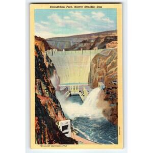Vintage Linen Postcard Downstream Face Hoover Boulder Dam Desert Souvenir